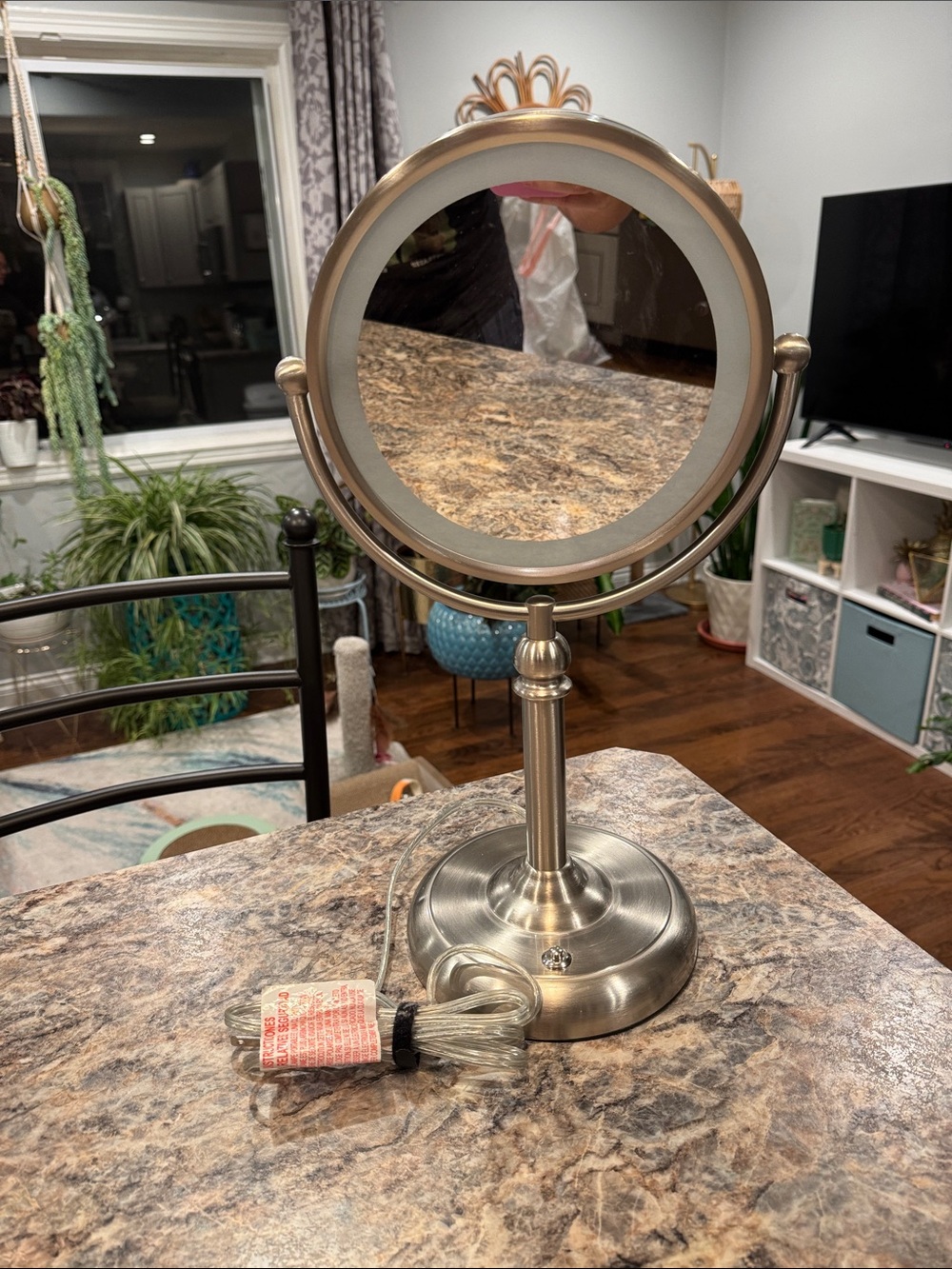 Professional LED Dual Sided Vanity Mirror in a brushed nickel / satin silver